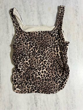 NWT Free For All Neutral Chic Leopard Print Square Neck Fitted Tank Top L